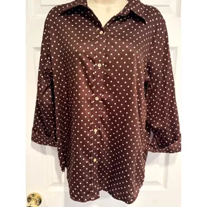 Lauren Ralph Lauren Brown Polka Dot Button Down Shirt 3/4 Sleeve Top thumbnail 5