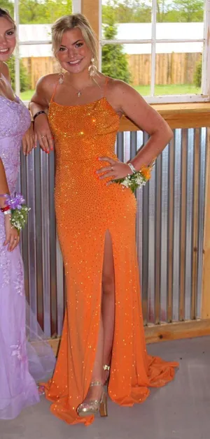 Ellie Wilde Orange Prom Dress thumbnail 1