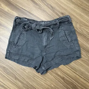 American Eagle Size 4 Shorts Linen Blend High Rise Tie Waist Gray Utility Boho thumbnail 3