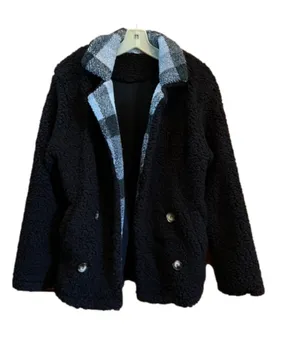 Sherpa Fleece Jacket Black Small Open Front Coat thumbnail 1