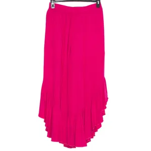 Hot Pink Ruffle Pants L Pull On Wide Leg High Rise Flowy Palazzo Crop Festival thumbnail 3