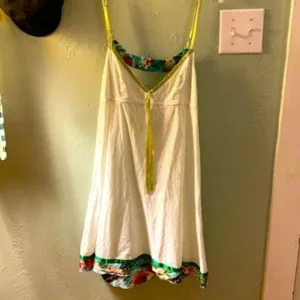 Vintage Free People white and green baby doll dress M thumbnail 3