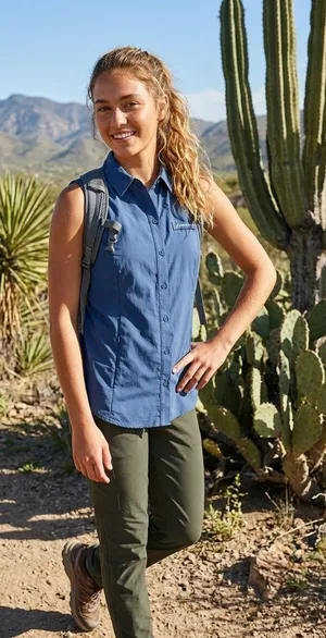 Eddie Bauer Women's Sleeveless Hiking Shirt XS Blue Vented Outdoor Travel Top thumbnail 1