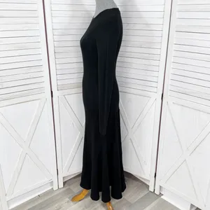 Polo Ralph Lauren Waffle Knit‎ Long Sleeve Maxi Dress Black Flared Hem Small thumbnail 2