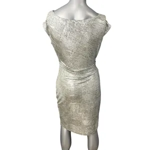 Vince Camuto Women's Silver Metallic Ruched Mini Dress 6 Sheath Cowl Neck thumbnail 2