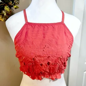 NWT Intimately Free People June T-Strap Back Eyelet Bralette Coral Sz M 💛 thumbnail 9