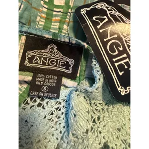 Angie Green Floral Crochet cottage boho y2k whimsi Cotton Dress Small‎ NWT blue thumbnail 6