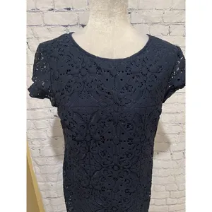 Banana Republic Dress Navy Blue Short Sleeve Lace Zipper Back Size -12 thumbnail 2