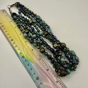 Blue green silver tone multi strand vintage necklace thumbnail 4