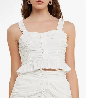 Endless Rose Women's Ruffled Ruched Cropped Top White‎ Size S NWT thumbnail 1