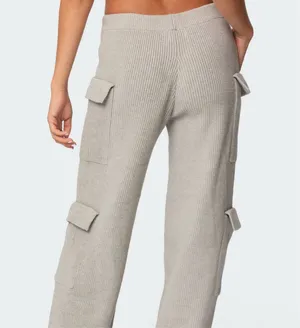 Edikted Gray Knit Hoodie & Cargo Pant Set thumbnail 4