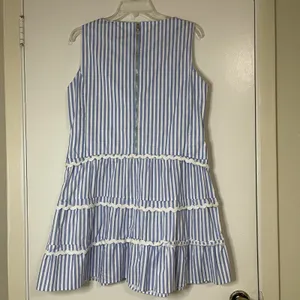 Sail To Sable Seersucker blue Tiered Mini stripe Dress size large thumbnail 5