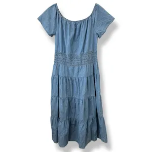 Lauren Ralph Lauren Chambray Off The Shoulder Smocked Tiered Midi Dress‎ Blue 14 thumbnail 2