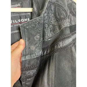 Women's Leather Coat Long Trench Black Patchwork Gothic Print Whimsigoth Moto 80 thumbnail 7