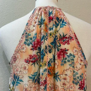 Tolani Boho Floral Halter Ruffle Mini Dress Peach Pink Tassel Smocked Waist thumbnail 8