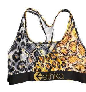 Ethika Womens Animal Print Racerback Sports Bra Multicolor Gold Black XL‎ thumbnail 1