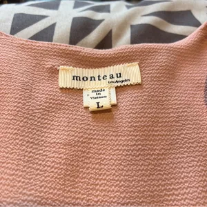 Monteau‎ Pink Crepe Chiffon Button Front V-Neck Flutter Cap Sleeve Midi Dress L thumbnail 7