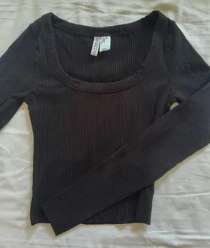 H&M Black Long Sleeve Top Ribbed thumbnail 2