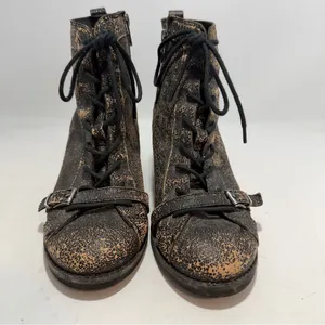 OTBT Floyd Distressed Crackle Leather Combat Boots Bronze Black Womens 7M thumbnail 2