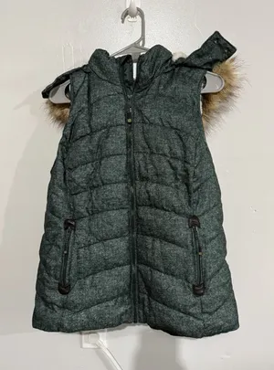 Green Tea‎ Heather Green Hoodie Soft White Faux Fur Lined Puffer Vest size L thumbnail 1