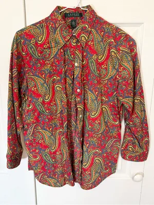 Like New 90’s Style Ralph Lauren Red Paisley Button-Down Shirt Small thumbnail 1