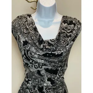 JBS Paisley Sequin Bodycon Dress Size M Black White Scoop Neck NWT Made in USA thumbnail 2