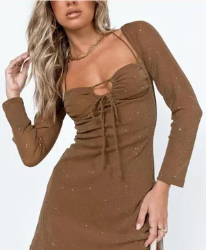 Princess Polly brown long sleeve sparkly mini dress thumbnail 1