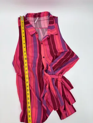 Free People Sleeveless Striped Button-Front Tie-Hem Top in Pink & Purple thumbnail 6