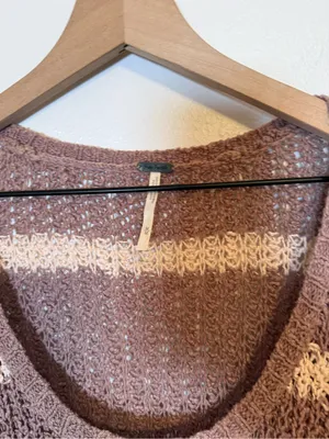 Free People Greenwich Village striped knit sweater Oversized‎ Open Knit thumbnail 3