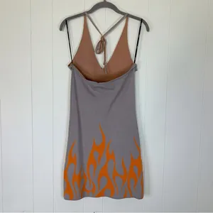 NWT Forever 21 Grey With Flames Sweater Halter Dress L thumbnail 2