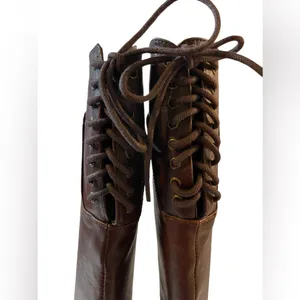 SODA Brown Knee High Faux Leather Rear Lacing Boots NIB - Size 6 thumbnail 7