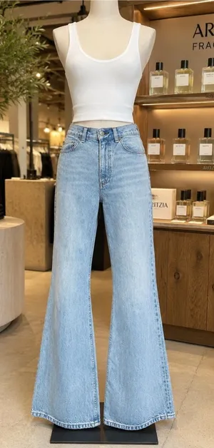 Dress Forum Denim Forum Marlene 60s High Rise Flare Jeans Light Wash 30” Organic Cotton 28 thumbnail 1