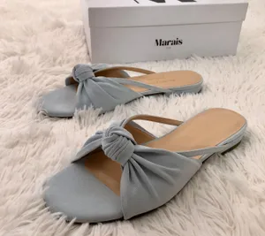 NIB For Love and Lemons x Marais bow slide sandals in blue thumbnail 3