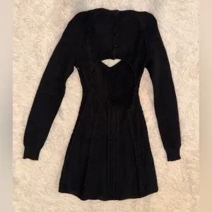 NWOT FREE PEOPLE Small World Mini long sleeves sweater Dress black sz M thumbnail 5