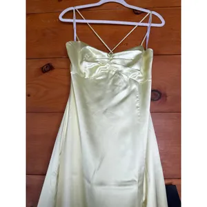NWT Lulus Stunning Example Light Yellow Satin Backless Maxi Dress Bridesmaid M thumbnail 4