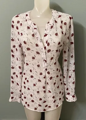 Ann Taylor White Red Floral Top thumbnail 1