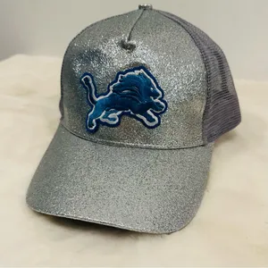 National Football League Detroit lions Silver Glitter baseball trucker hat Blue Lion mascot! thumbnail 1