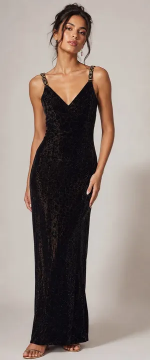 Vintage Scott McClintock Brown Leopard Maxi Dress Womens 6 Formal Glitter Y2K thumbnail 1