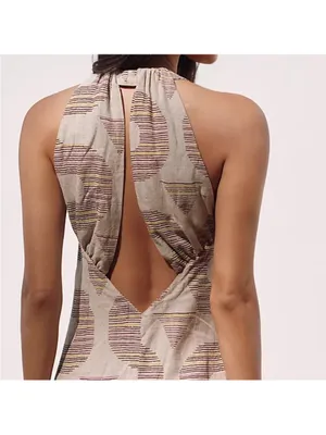 Celandine Anthropologie neutral printed linen blend maxi dress thumbnail 4
