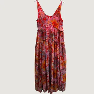 Free People Julianna Maxi Dress Small Red Floral Tiered Chiffon Sheer Boho Chic thumbnail 6