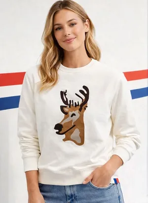 KULE The Buck‎ White Deer Graphic Crewneck Sweatshirt Women's Size Small thumbnail 1