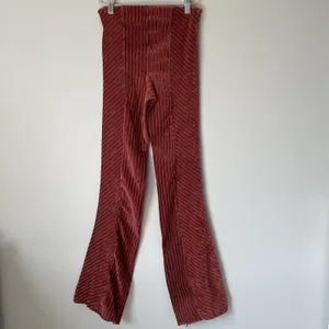 Free People Velvet Boho Ribbed High Rise Flare Pants Burgundy Red Size XS thumbnail 2