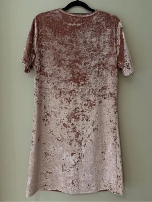 R Vivimos Crushed Velvet T-Shirt Mini Dress Short Sleeve Pink Medium Coquette thumbnail 3