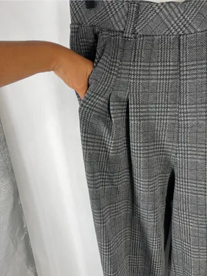 Halara High Rise Wide Leg Plaid Pants Gray Stretch Pull On Size M thumbnail 5