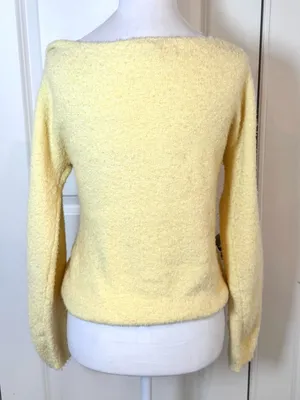 Abercrombie & Fitch Boucle Off Shoulder Sweater XS Butter Yellow Soft Knit Cozy thumbnail 3