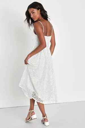 Lulus Dreamy Drama White Lace Sequin A-Line Midi Dress thumbnail 4