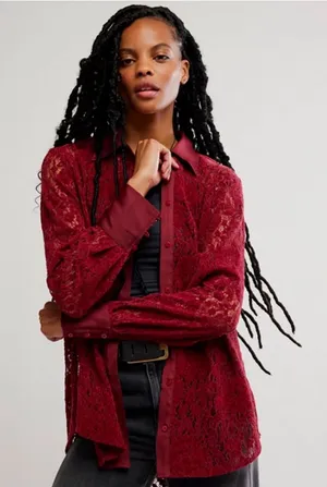 Free People Faith Button Down Shirt, Cabernet thumbnail 1