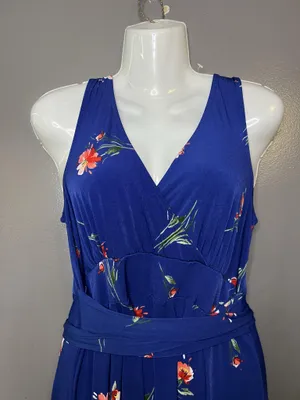 Torrid Dress Sz 00 (Med) Blue Floral V Neck Hi Low Maxi Fit & Flare Sundress thumbnail 1