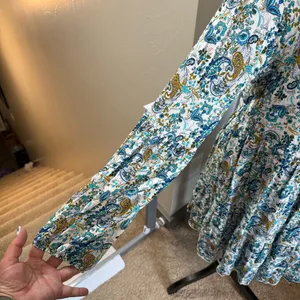 Altar'd State Long Sleeve Tiered Blue White Floral V-Neck Tie Dress Ruffle Flowy thumbnail 5