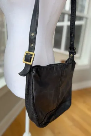 Vintage 90’s Albi Black Hobo Bag with Square Brass Details thumbnail 1